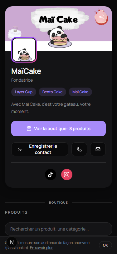 Exemple de profil commerçant MyOne.card