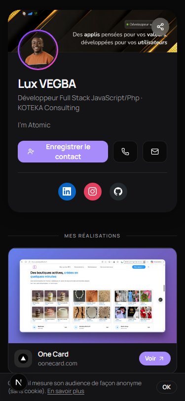 Exemple de profil professionnel MyOne.card